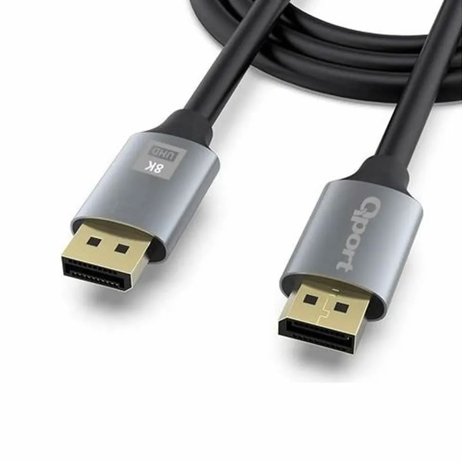 Qport Q‑DP14 1.8 m DisplayPort 1.4 V Kablo – Yüksek Çözünürlüklü DisplayPort Görüntü Kablosu | 1.8 m | 8K/4K Destekli | Siyah